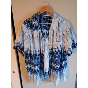 Island Mosaic short-sleeve button-down shirt in the indigo coast color 2X Blue